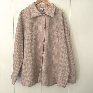 Cream plaid shacket with pearl buttons, plus-size, new with tags, 3X